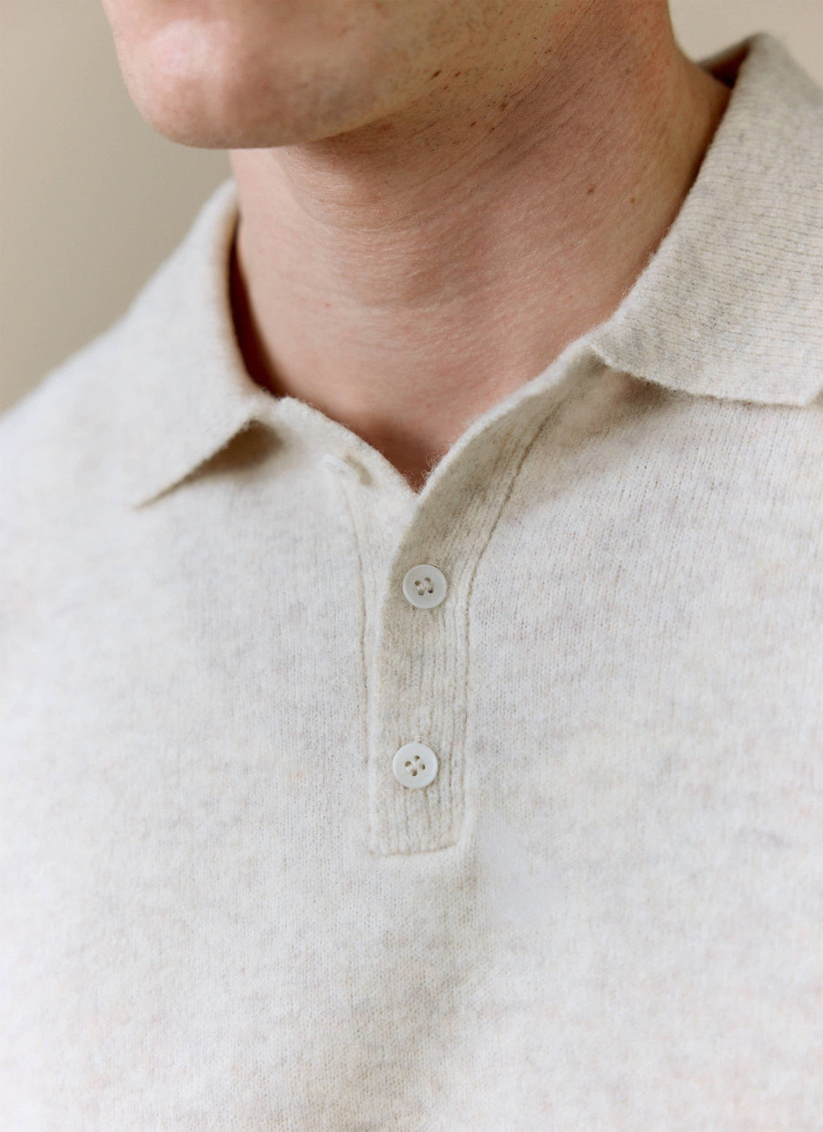 Men's Collins Knitted Polo Shirt - Cream - Yak & Wool | Percival