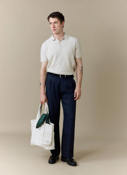Men's Collins Knitted Polo Shirt - Cream - Yak & Wool | Percival