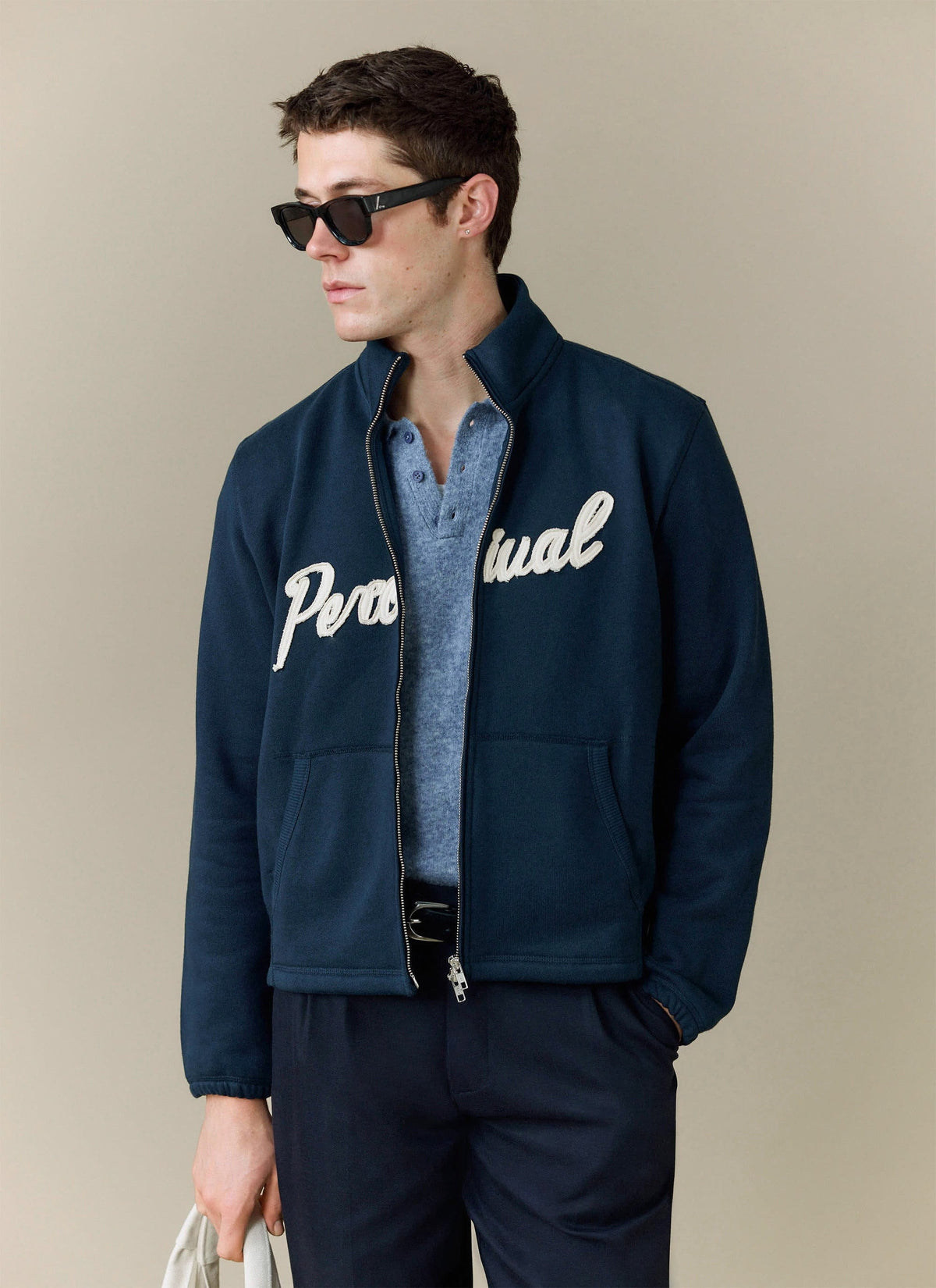 Men's Collins Knitted Polo Shirt - Blue - Yak & Wool | Percival