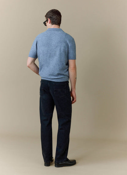 Men's Collins Knitted Polo Shirt - Blue - Yak & Wool | Percival