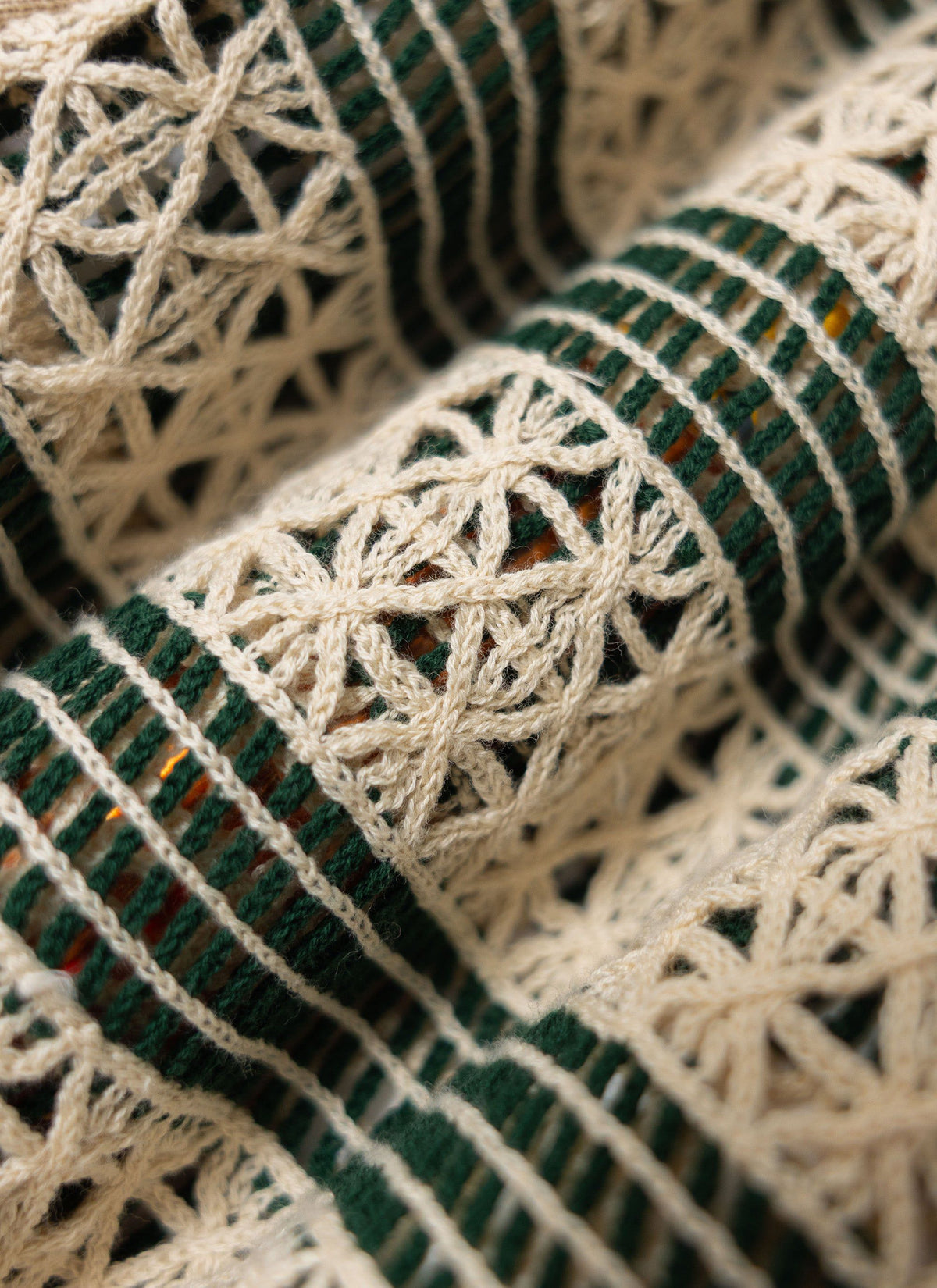 Men's Crochet Polo Shirt: Sarti - Ecru & Forest Green | Percival