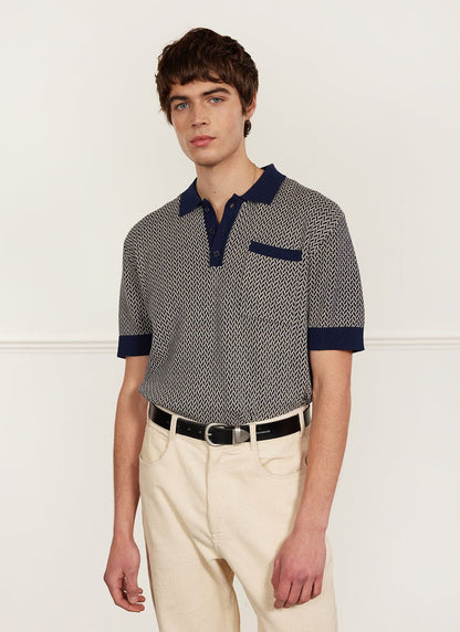 Men's Knitted Polo Shirt - Casa Martini - Navy Blue | Percival