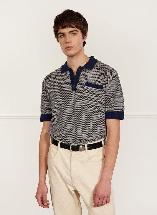 Men's Knitted Polo Shirt - Casa Martini - Navy Blue | Percival
