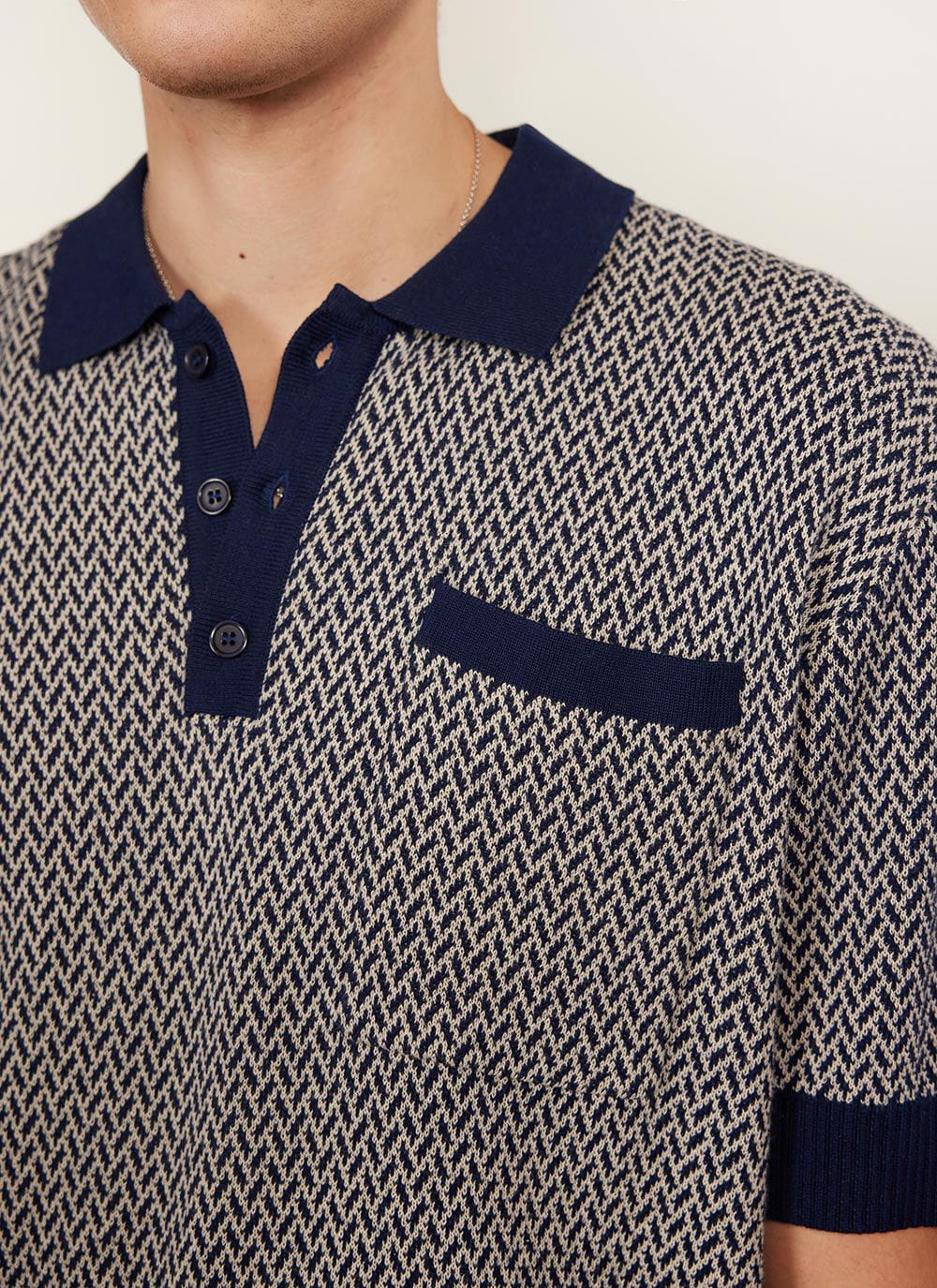 Men's Knitted Polo Shirt - Casa Martini - Navy Blue | Percival