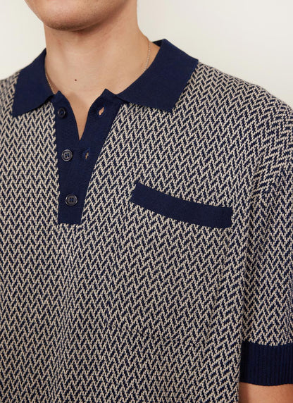 Men's Knitted Polo Shirt - Casa Martini - Navy Blue | Percival