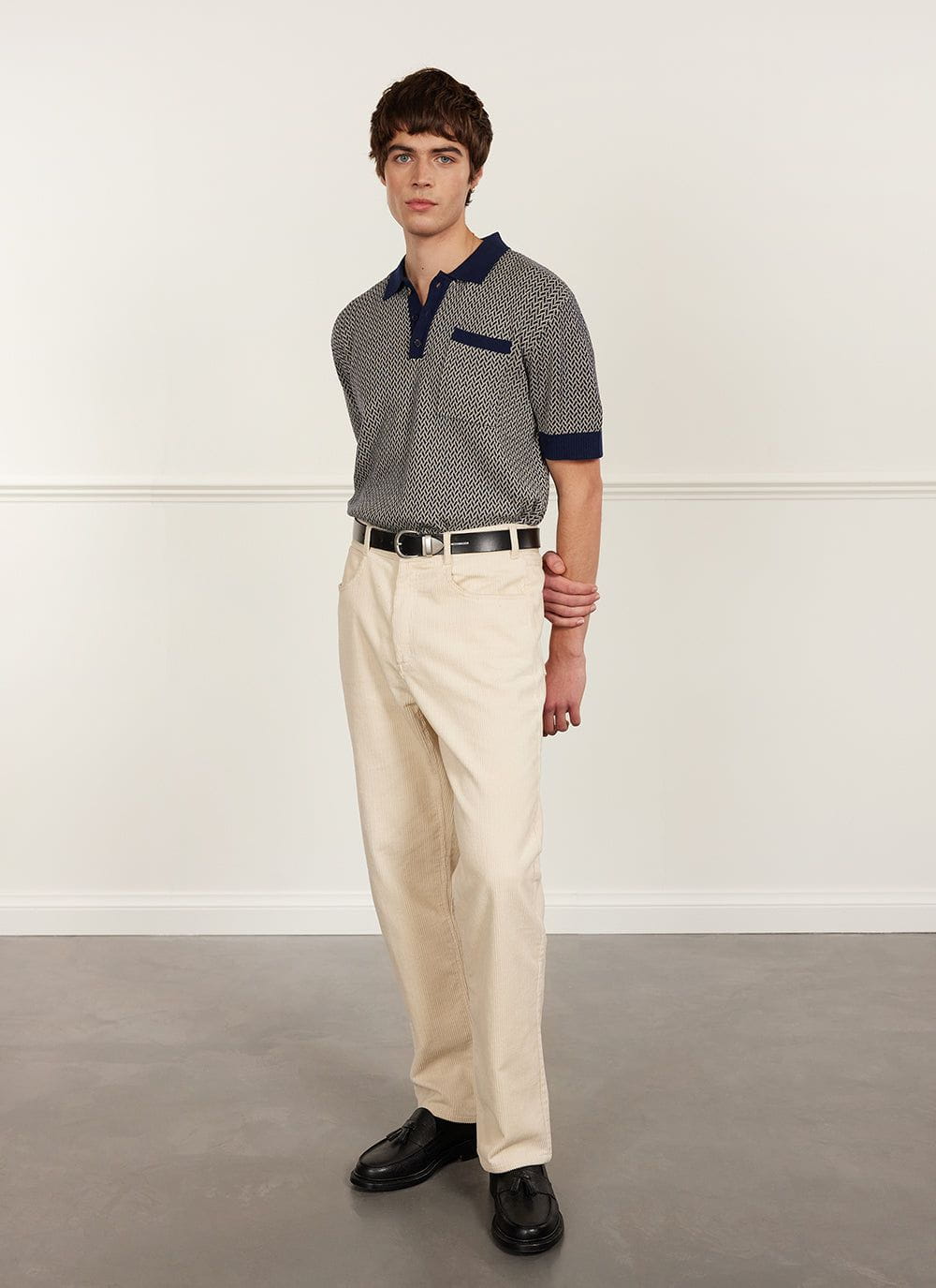 Men's Knitted Polo Shirt - Casa Martini - Navy Blue | Percival