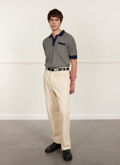 Men's Knitted Polo Shirt - Casa Martini - Navy Blue | Percival