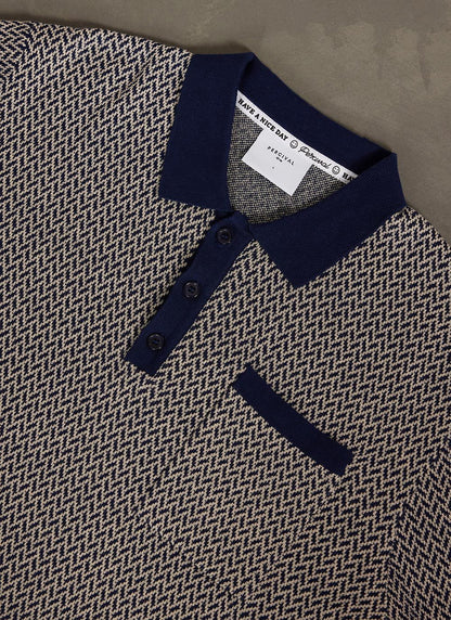 Men's Knitted Polo Shirt - Casa Martini - Navy Blue | Percival