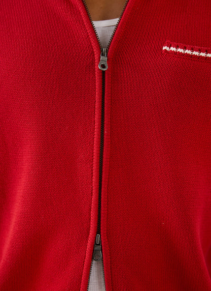 Men's Gardner Dense Knit Zip Cardigan - Red | Percival