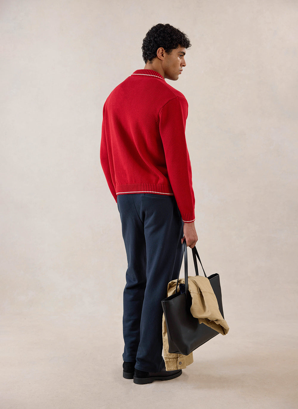 Men's Gardner Dense Knit Zip Cardigan - Red | Percival