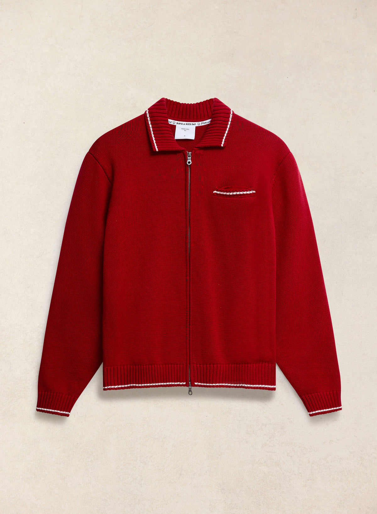 Men's Gardner Dense Knit Zip Cardigan - Red | Percival