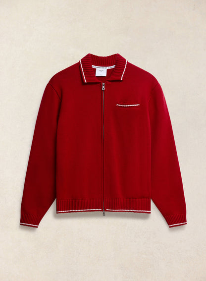 Men's Gardner Dense Knit Zip Cardigan - Red | Percival