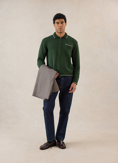 Gardner Dense Knit Zip Cardigan - Cotton - Forest Green | Percival