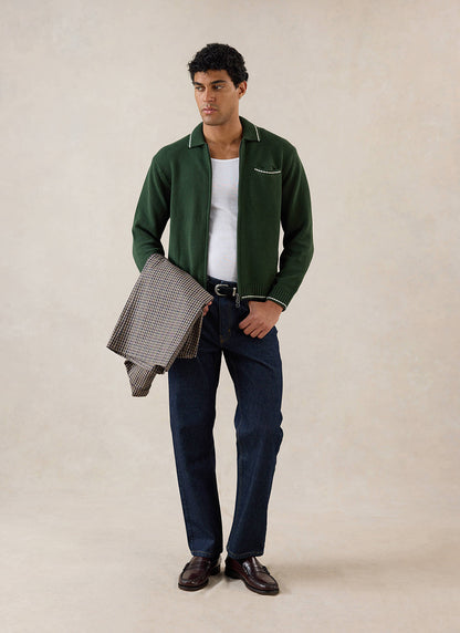 Gardner Dense Knit Zip Cardigan - Cotton - Forest Green | Percival