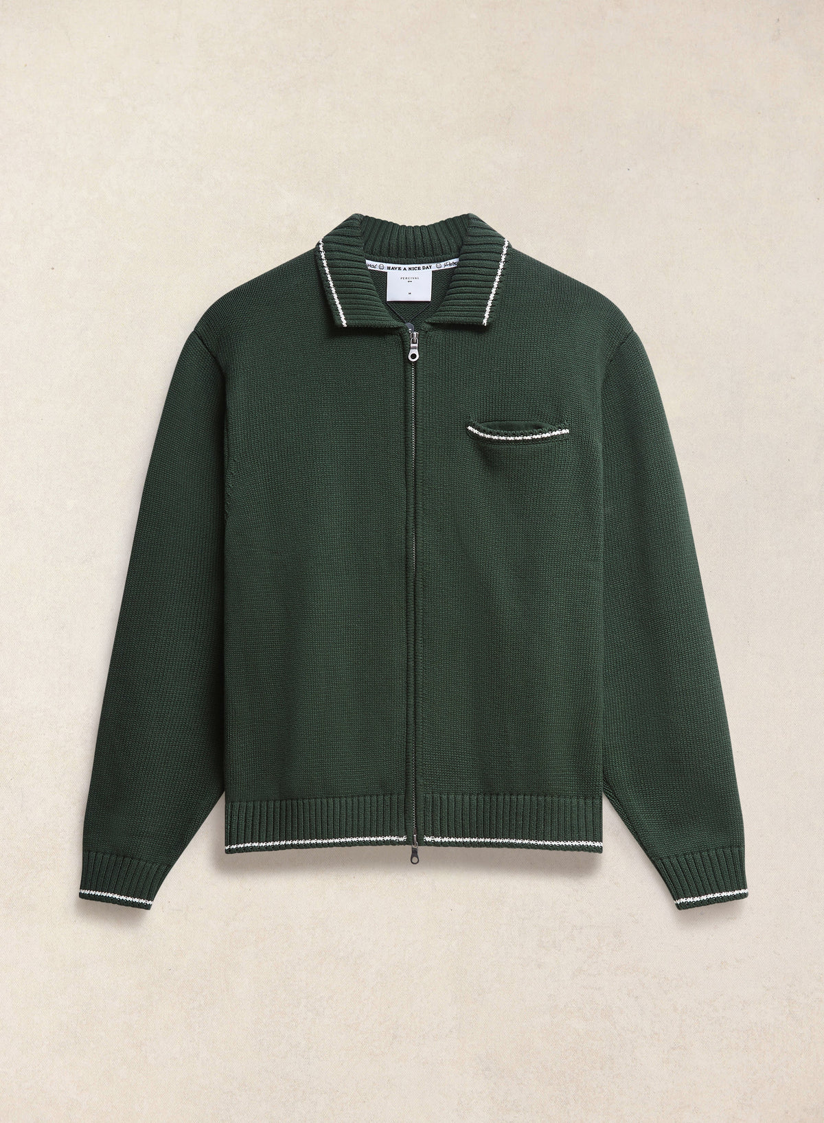 Gardner Dense Knit Zip Cardigan - Cotton - Forest Green | Percival