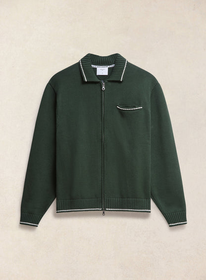 Gardner Dense Knit Zip Cardigan - Cotton - Forest Green | Percival