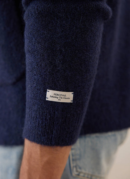 Gibson White Glove Jacquard Cardigan - Navy Mohair Wool | Percival
