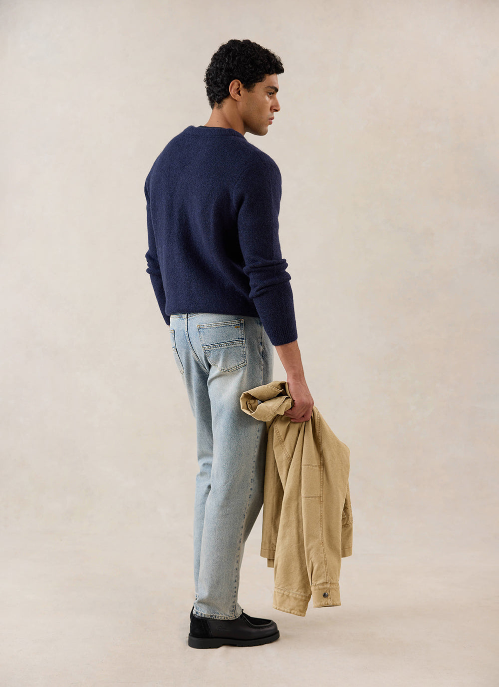 Gibson White Glove Jacquard Cardigan - Navy Mohair Wool | Percival