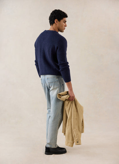 Gibson White Glove Jacquard Cardigan - Navy Mohair Wool | Percival