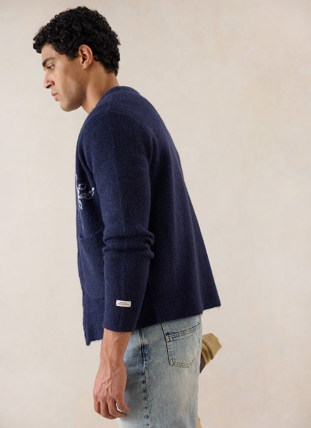 Gibson White Glove Jacquard Cardigan - Navy Mohair Wool | Percival
