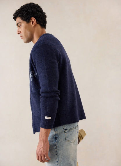 Gibson White Glove Jacquard Cardigan - Navy Mohair Wool | Percival