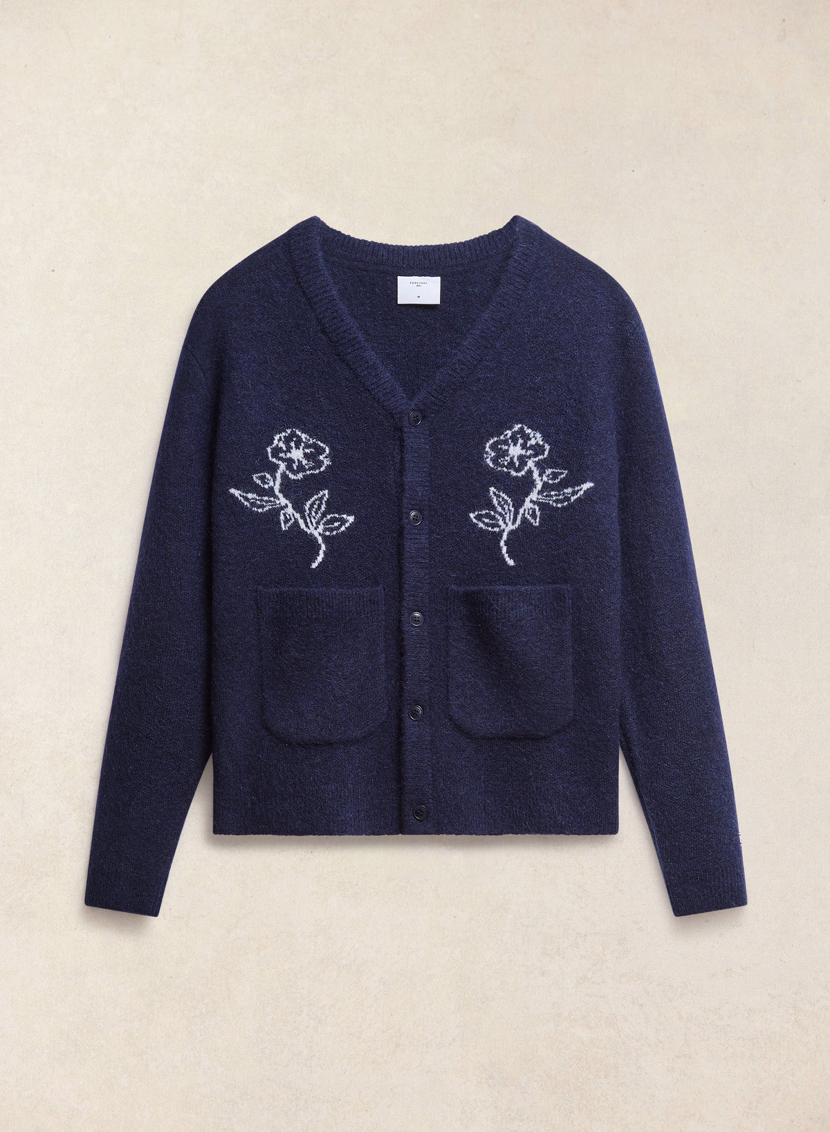 Gibson White Glove Jacquard Cardigan - Navy Mohair Wool | Percival