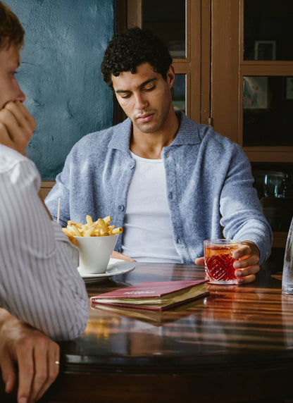 Men's Collared Knit Cardigan - Yak Wool Blend - Heather Blue | Percival