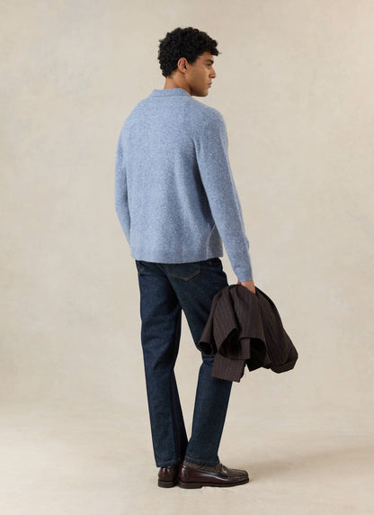 Men's Collared Knit Cardigan - Yak Wool Blend - Heather Blue | Percival