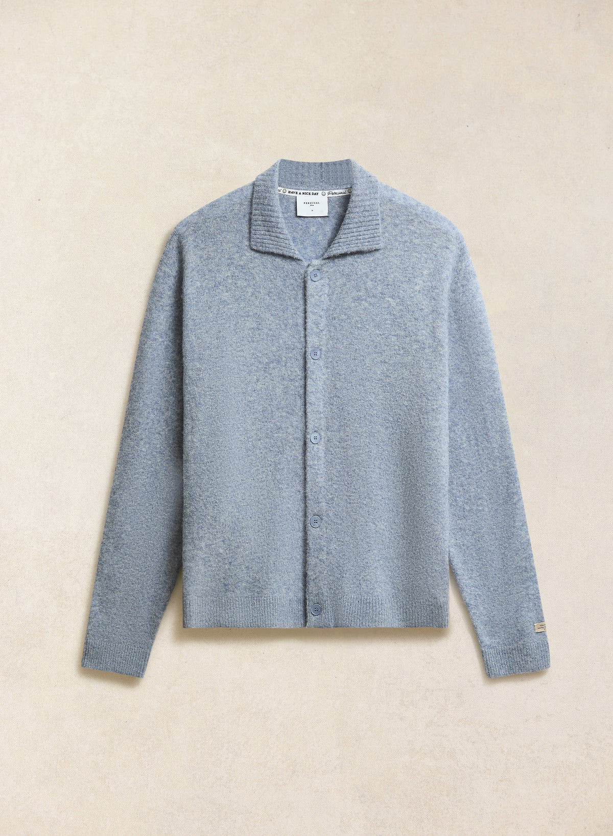 Men's Collared Knit Cardigan - Yak Wool Blend - Heather Blue | Percival