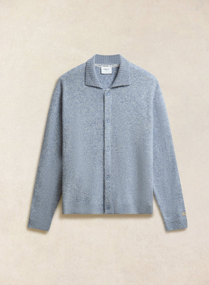 Men's Collared Knit Cardigan - Yak Wool Blend - Heather Blue | Percival