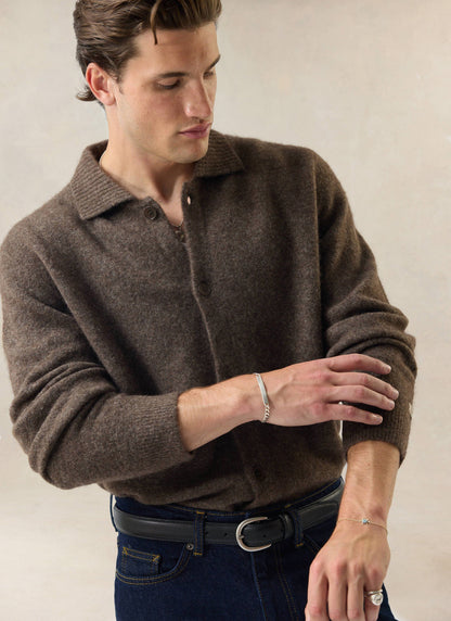 Men's Collared Knit Cardigan - Yak Wool Blend - Brown | Percival