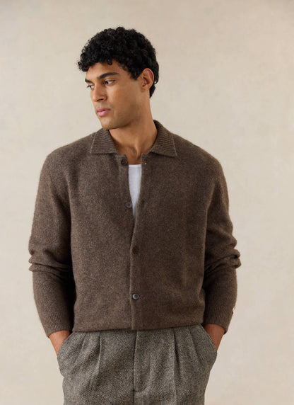 Men's Collared Knit Cardigan - Yak Wool Blend - Brown | Percival