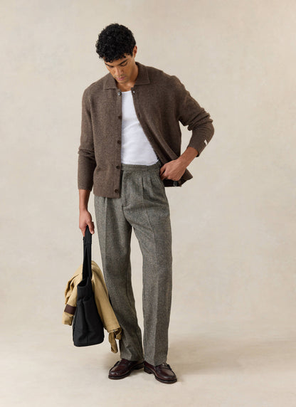 Men's Collared Knit Cardigan - Yak Wool Blend - Brown | Percival