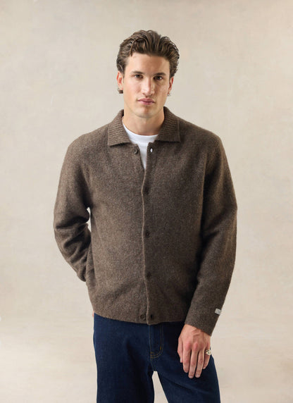 Men's Collared Knit Cardigan - Yak Wool Blend - Brown | Percival