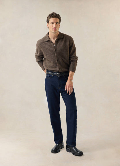Men's Collared Knit Cardigan - Yak Wool Blend - Brown | Percival