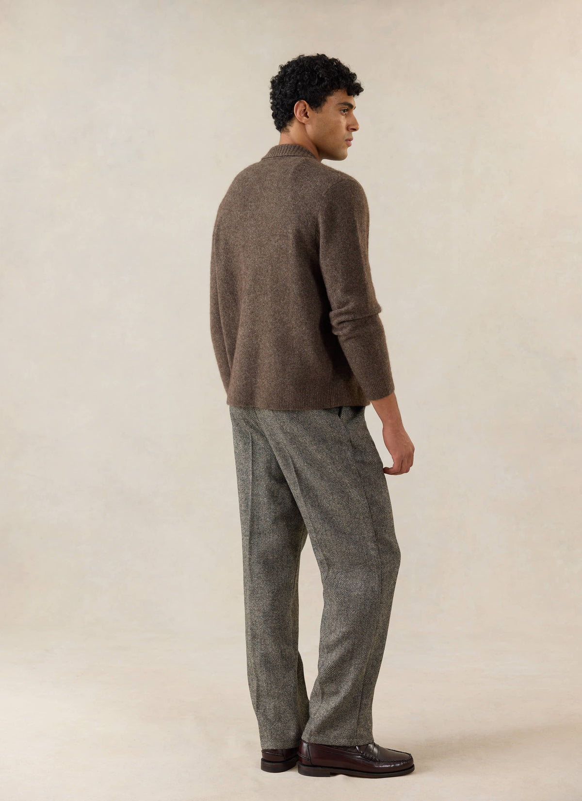 Men's Collared Knit Cardigan - Yak Wool Blend - Brown | Percival