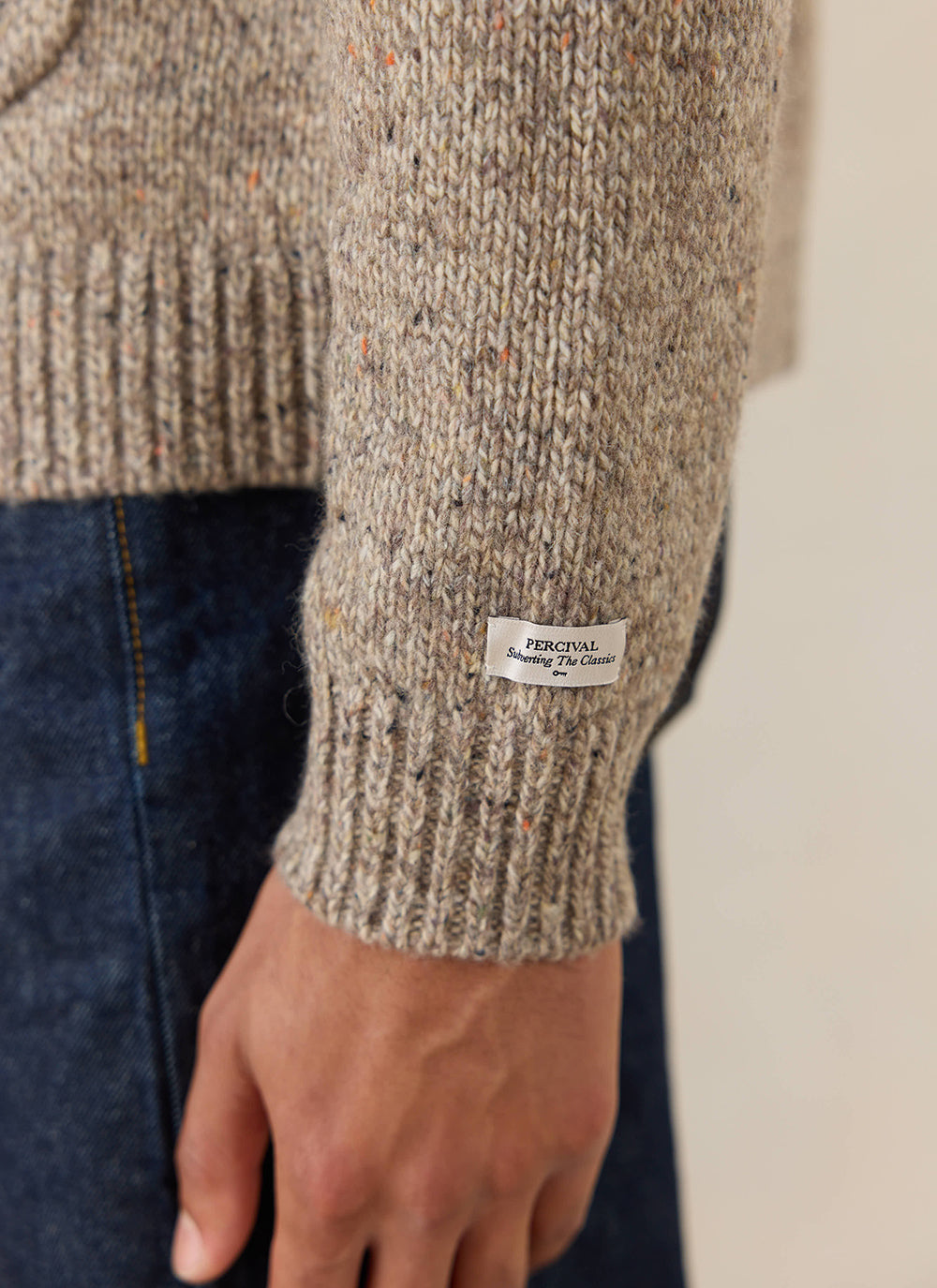 Men's V Neck Cardigan: Rhodes - Cotton Blend - Oak | Percival