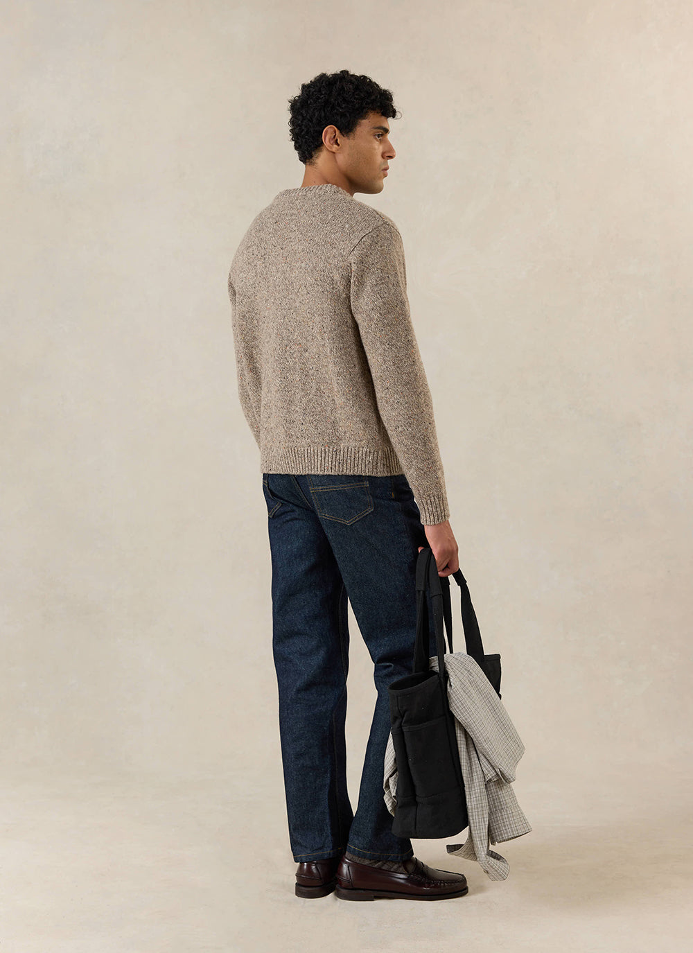 Men's V Neck Cardigan: Rhodes - Cotton Blend - Oak | Percival
