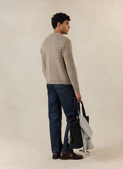Men's V Neck Cardigan: Rhodes - Cotton Blend - Oak | Percival