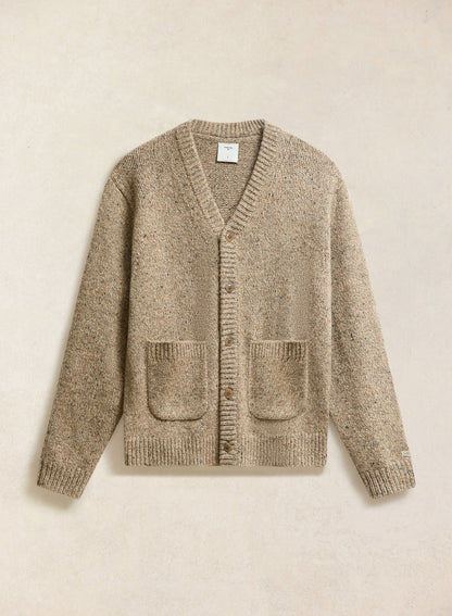Men's V Neck Cardigan: Rhodes - Cotton Blend - Oak | Percival
