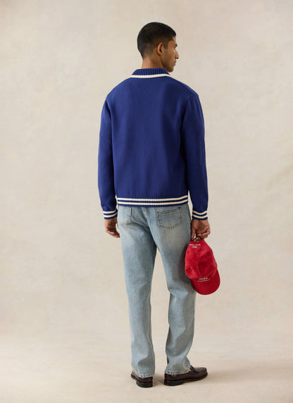Men's Embroidered Zip Cardigan - Ford x Percival - Blue - Cotton | Percival