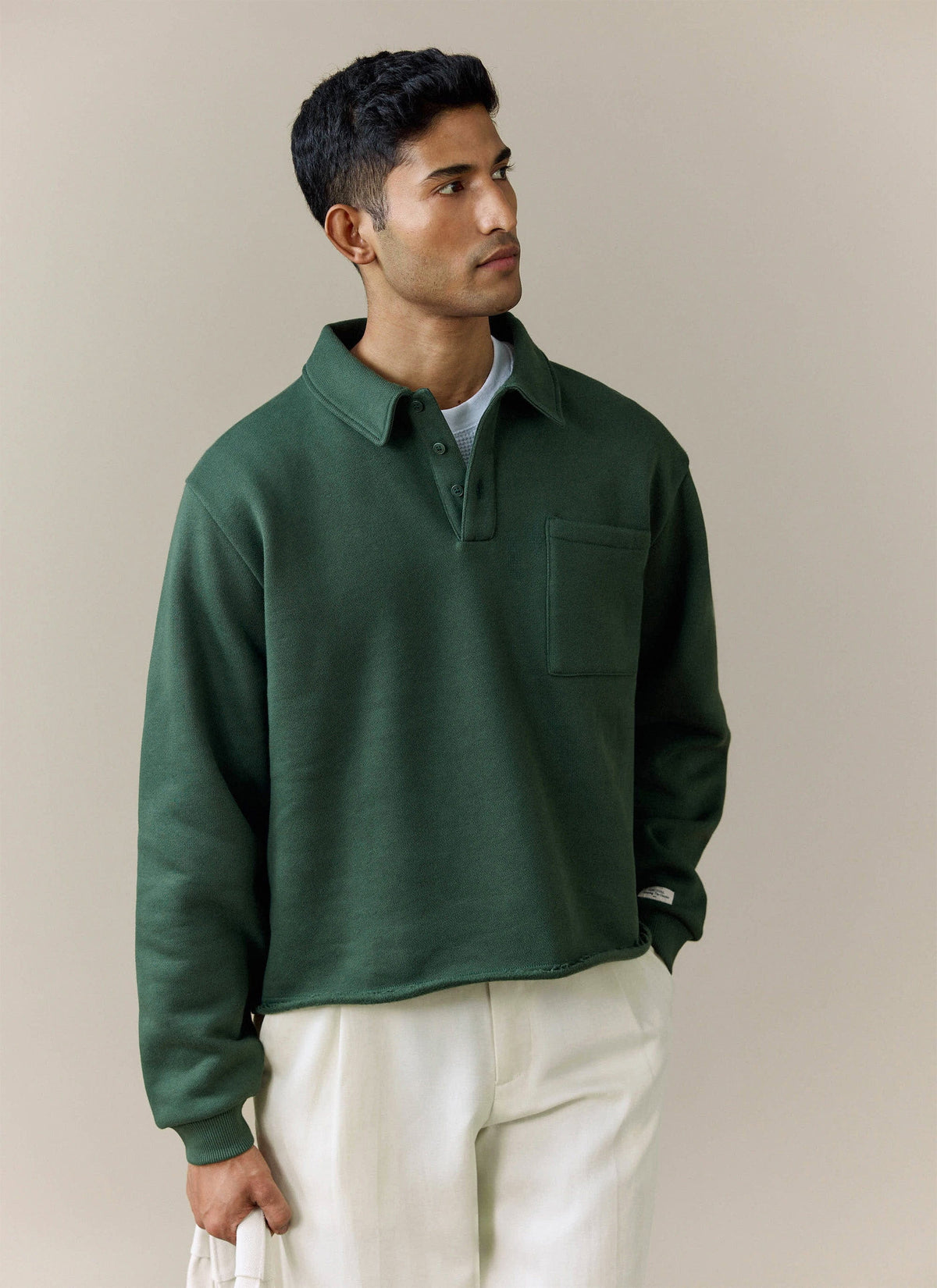 Men's Boxy Polo Sweatshirt - Cotton - Green | Percival