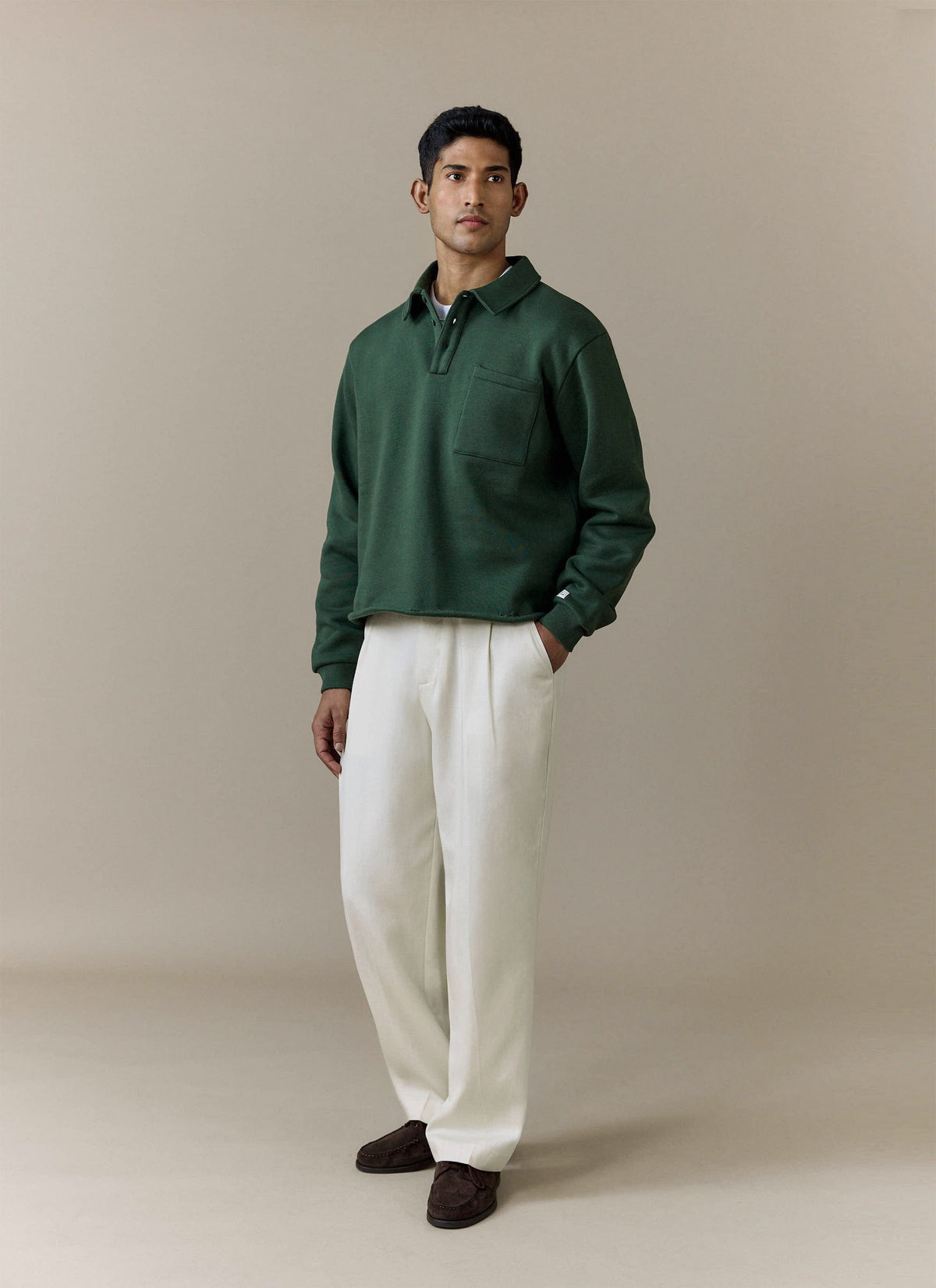 Men's Boxy Polo Sweatshirt - Cotton - Green | Percival
