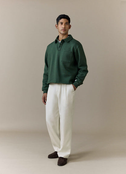 Men's Boxy Polo Sweatshirt - Cotton - Green | Percival