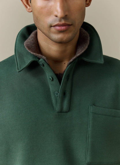 Men's Boxy Polo Sweatshirt - Cotton - Green | Percival