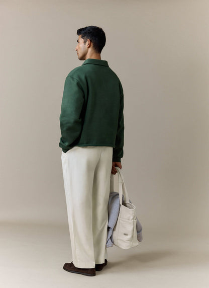 Men's Boxy Polo Sweatshirt - Cotton - Green | Percival