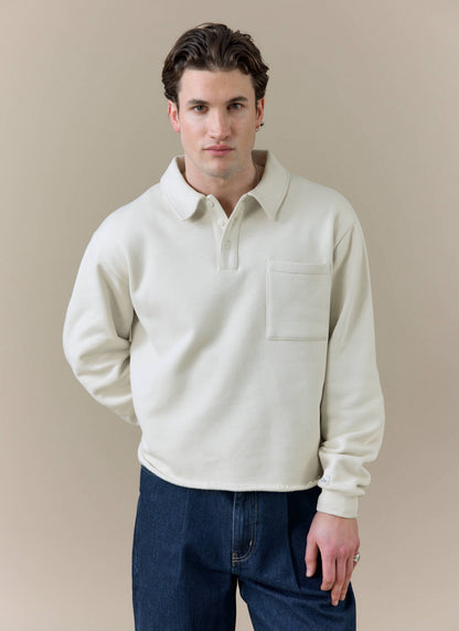Men's Boxy Polo Sweatshirt - Cotton - Cream | Percival