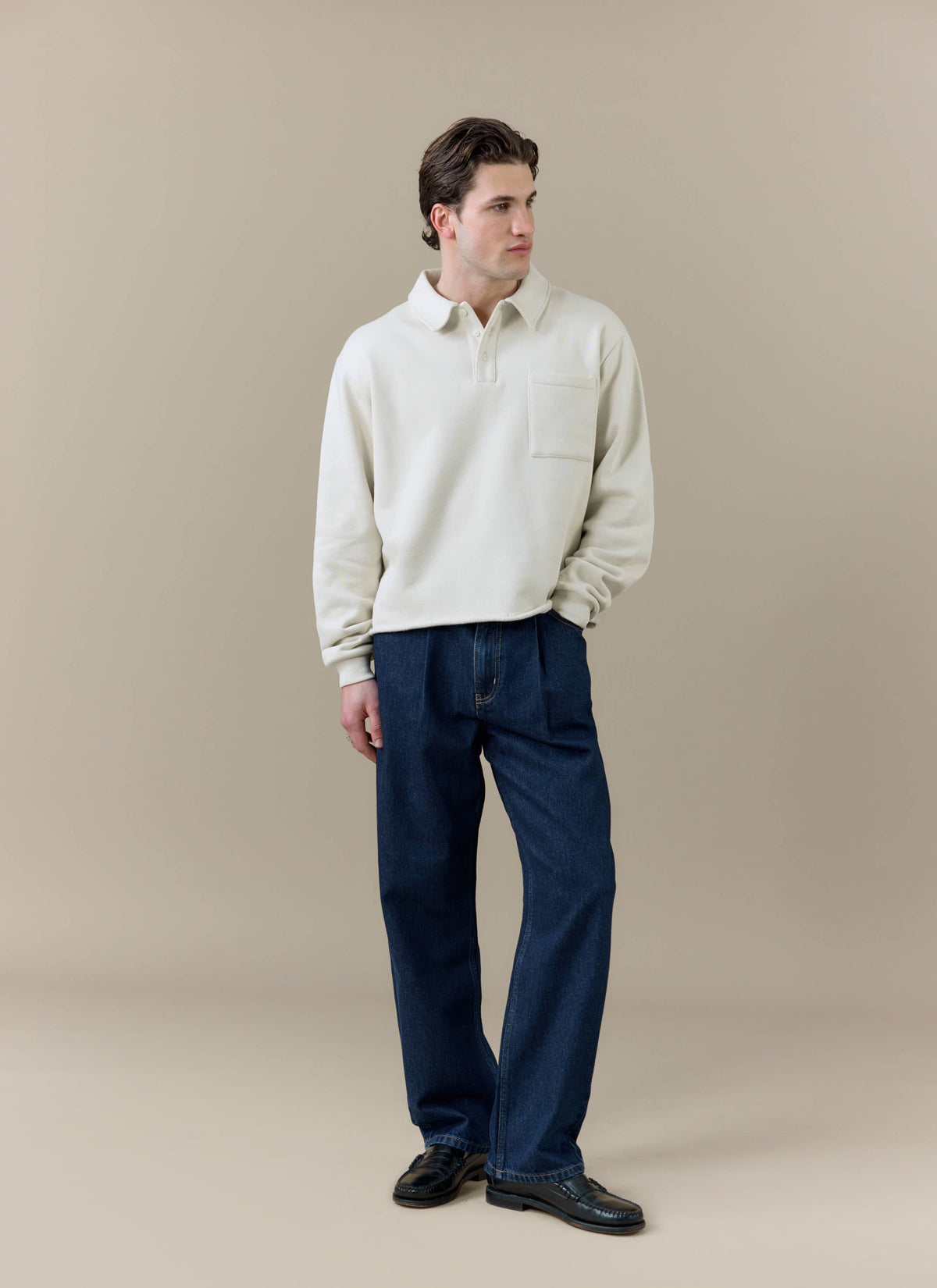 Men's Boxy Polo Sweatshirt - Cotton - Cream | Percival
