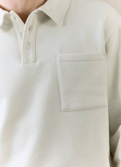 Men's Boxy Polo Sweatshirt - Cotton - Cream | Percival