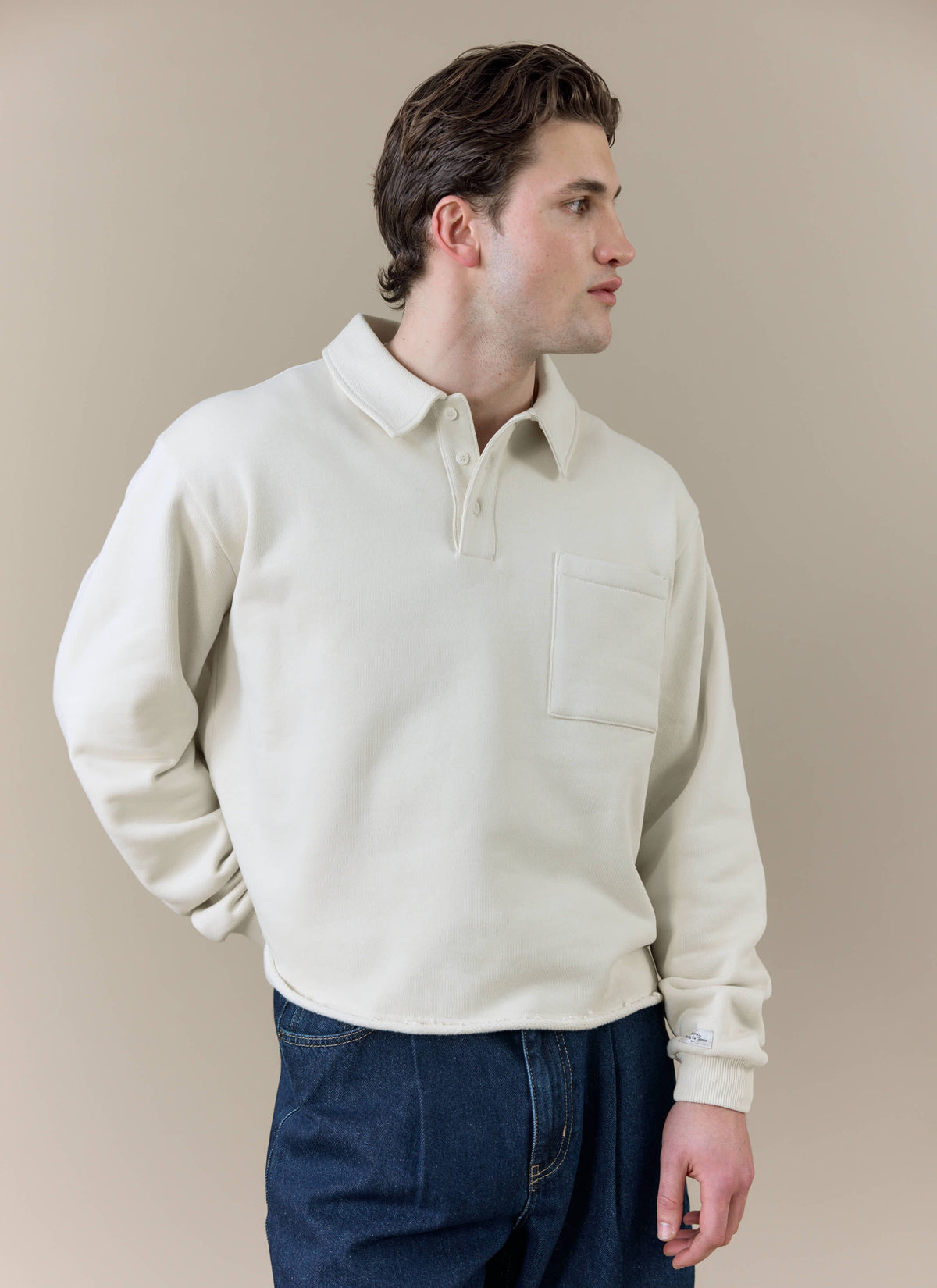 Men's Boxy Polo Sweatshirt - Cotton - Cream | Percival